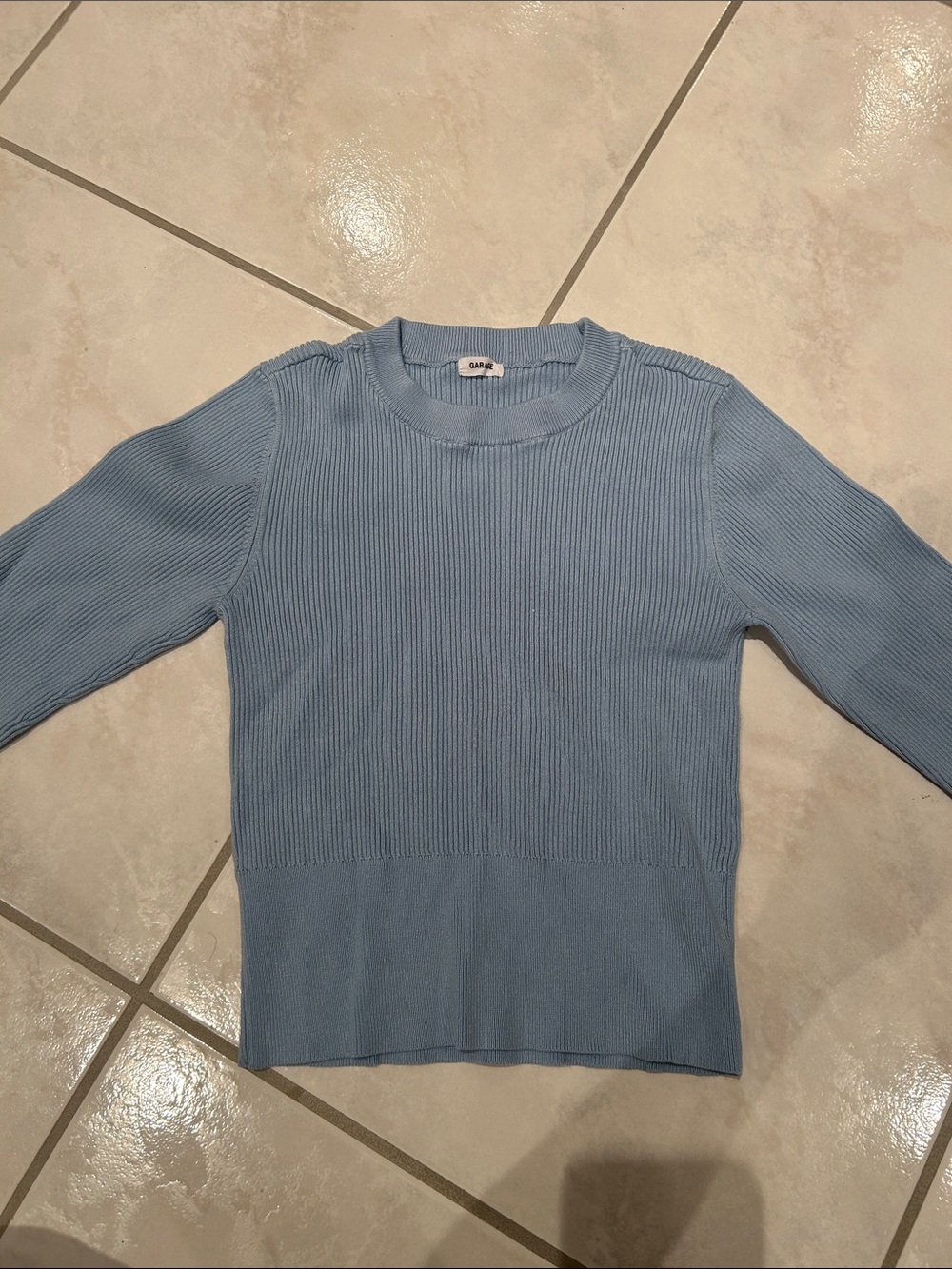 Garage Light Blue Ribbed Crewneck Sweater